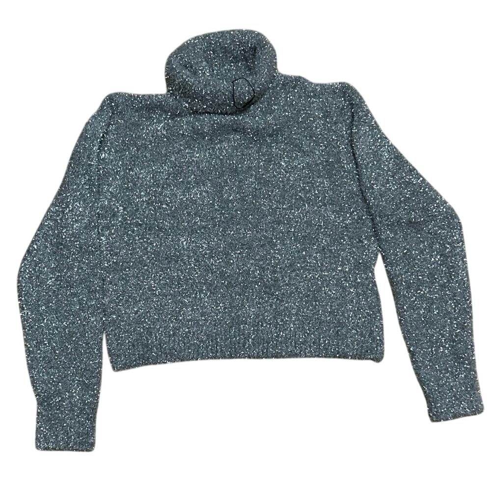 New Zara Girls Fuzzy Grey & Metallic Silver Turtleneck Sweater NWOT 11-12